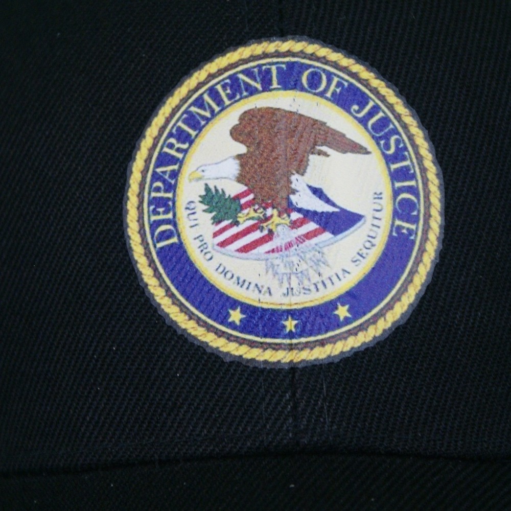Department of Justice DOJ Seal Baseball Cap Black Adjustable Hat White Trim - Picture 2 of 8